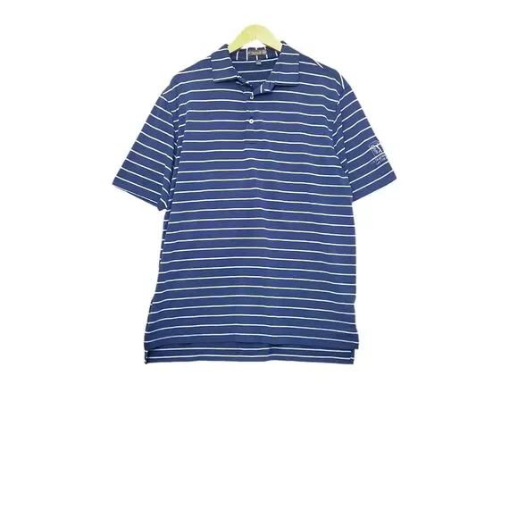 PETER MILLAR Summer Comfort Golf Polo Shirt Blue Striped Performance Large Logo - Picture 1 of 6